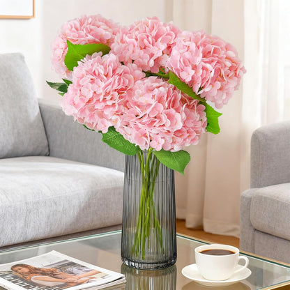 Real Touch Pink Hydrangea Artificial Flowers with Stems, Fake Silk Flowers for Outdoors, 3 Pcs Artificial Flowers for Home Decor Wedding Bouquets Centerpieces Vase