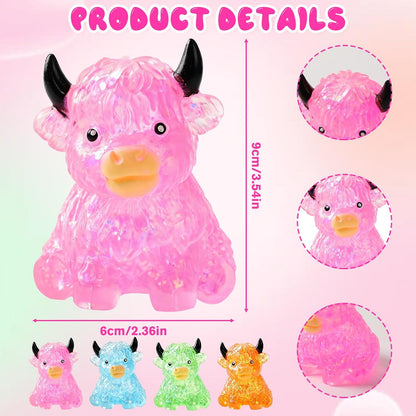 Glitter Highland Cow Squishies Fidget, Glitter Slow Rising Stress Ball for Adults, Soft Sensory Desk Decor,Cow Lover Gift (Pink)