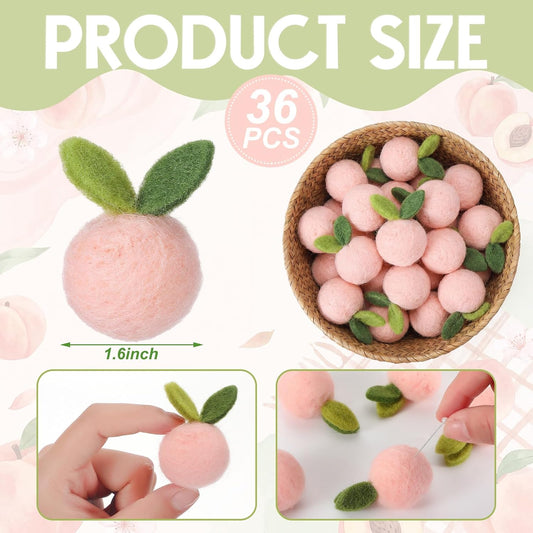 Moukeren 36 Pcs Peach Party Decorations Artificial Felt Fake Peach Cute Faux Peaches Centerpieces for Table Birthday Baby Shower Gender Reveal Party Decor Photography Prop
