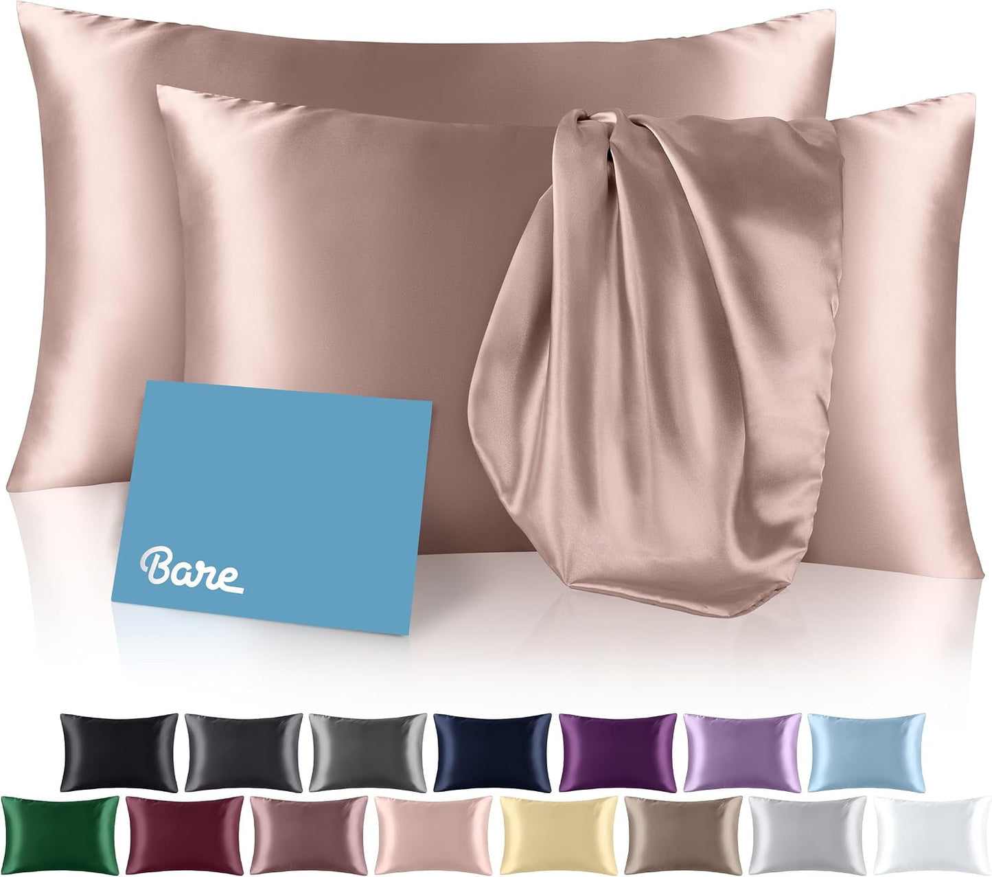 Bare Home Satin Pillowcases for Hair and Skin - 2 Pack Standard (20x26) - Luxury Pillowcases - Envelope Enclosure - Soft and Smooth Satin - Breathable - Similar to Silk (Blush, 2 Pack)