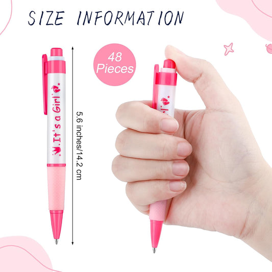 Aodaer 48 Pieces It's a Girl Baby Shower Ballpoint Pens, Pink Retractable Gel Pen with Soft Grip, Comfortable Black Ink Pens for Girls Baby Shower Favors Party Guests Gifts