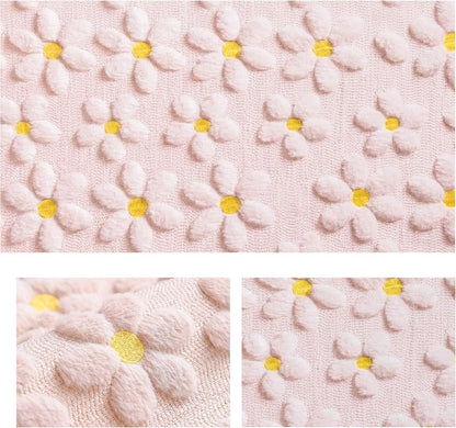 Artoid Mode Pink Soft Plush Faux Fur Jacquard Embroidery Daisy Spring Table Runner, Kitchen Dining Table Decoration for Home Party Decor 13x72 Inch