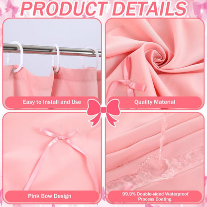 SmoothNovelty Pink Shower Curtain with Bow Bathroom Decor Cute Scalloped Bath Curtain Bowknot Waterproof Aesthetic Bathroom Decor for Valentine's Day Women Girls