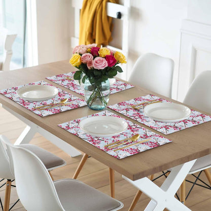 Spring Flowers Placemats Set of 4, Washable PVC Kitchen Table Mats Place Mats, Chinese Pink Peach Blossoms Branches Woven Vinyl Placemat for Dining Table, 13" x 19"