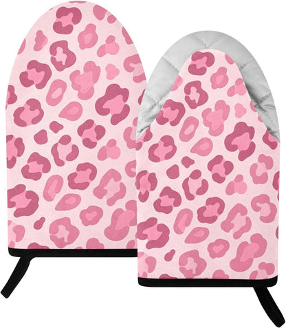 Oven Mitt 2 Pack Set Cute Pink Leopard Print Kitchen Mitts Gloves for for Cooking Baking Grilling