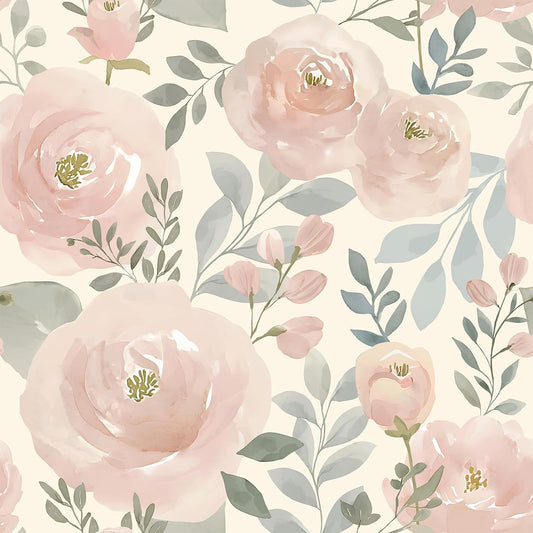 VEELIKE Soft Pastel Pink Floral Peel and Stick Wallpaper Vintage Watercolor Peony Wallpaper for Girls Bedroom Nursery Bathroom 17.7''x118'' Removable Self Adhesive Contact Paper Floral Wall Paper