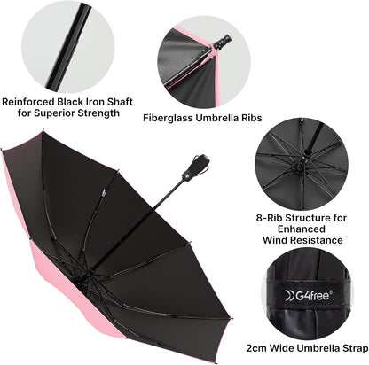G4Free 46 Inch Inverted Umbrella Windproof Travel Umbrella for Rain & Sun | Black Coating UV Protection, Strong 8 Ribs, Auto Open/Close, Reverse Folding Umbrella with Non-Slip Grip, Fits Car & Backpack