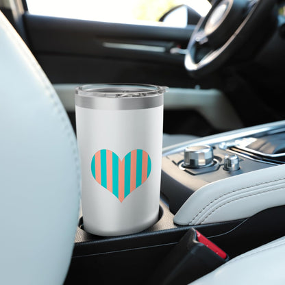 Cute Peach and Teal Vertical Stripes Pattern Minimalist Stainless Steel Insulated Tumbler