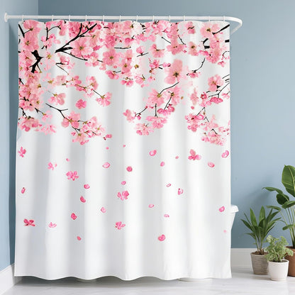 Pink Cherry Blossom Shower Curtains for Bathroom, Watercolor Floral Shower Curtain Sets Waterproof Plant Shower Curtain Bathroom Curtains Set 72x72 inch with Hooks (Pick, 72" W x 72" L)