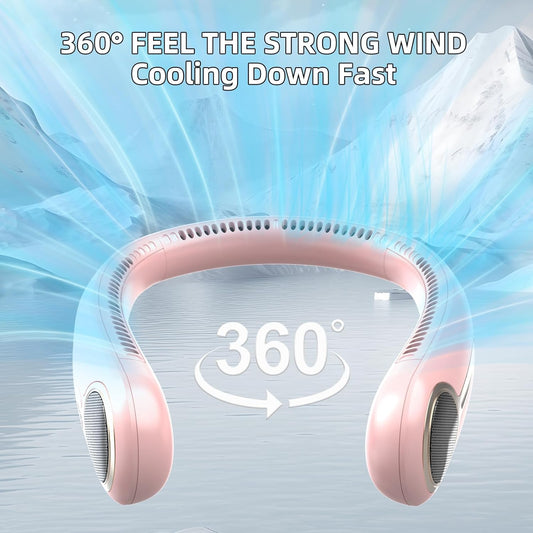 Portable Neck Fan, Personal Wearable Bladeless Fan, 6000mAh USB Rechargeable, 360° Cooling, LED Display, 4-Speeds, Hands Free Fan for Outdoor Indoor, Birthday Gifts for Men Women Dad Mom (Pink)