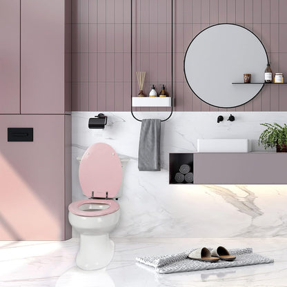 Pink Elongated Toilet Seat Natural Wood Toilet Seat with Zinc Alloy Hinges, Easy to Install also Easy to Clean, Scratch Resistant Toilet Seat by Angol Shiold (Elongated, Pink)