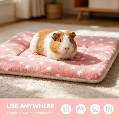 4 Pack Rabbit Bed Mat, 14" x 11" Soft Fluffy Flannel Small Pet Blanket, Washable Sleeping Pad for Guinea Pigs, Bunnies, Star Print - Pink