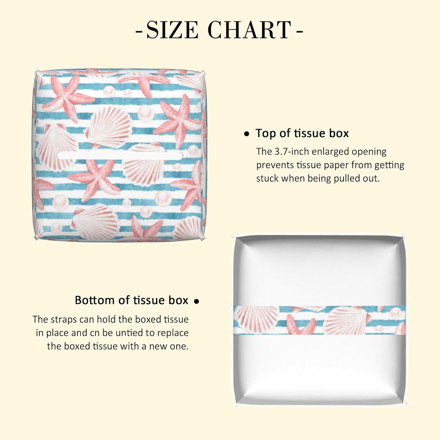 Tissue Box Holder Pink Seashells and Starfish Tissue Box Cover Square Leather Tissue Holder Organizer Portable Decorative Facial Paper Case for Home Office Bathroom Vanity Countertop