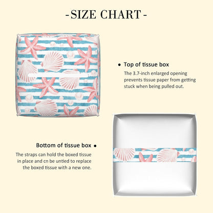 Tissue Box Holder Pink Seashells and Starfish Tissue Box Cover Square Leather Tissue Holder Organizer Portable Decorative Facial Paper Case for Home Office Bathroom Vanity Countertop