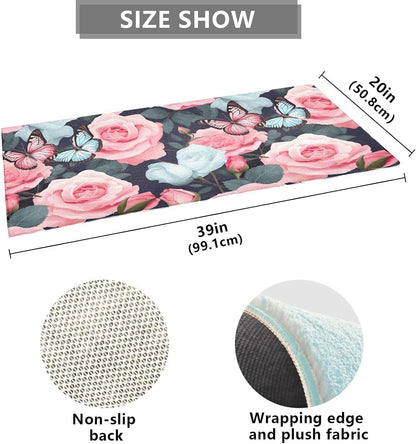 J JOYSAY Pink Rose Bathroom Rug Mat Ultra Soft Absorbent Bath Rug Carpet Non Slip Quick Dry Bath Mats for Kitchen Bedroom Living Room Bathroom Shower 39x20 inch