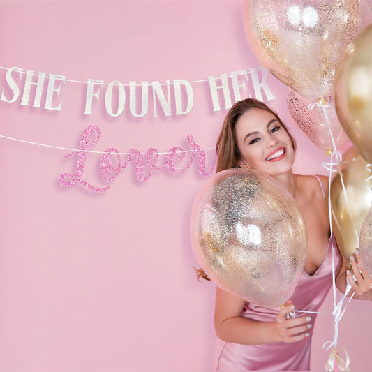 Pre-strung She Found Her Lover Banner - No DIY - Pink Glitter Bachelorette Bridal Party Banner - Pre-strung Garland on 8 ft Strands - Taylor Themed Bachelorette Party Decorations - No DIY