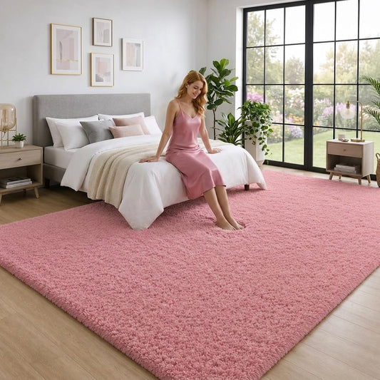 6x9 Ft Blush Pink Fluffy Area Rugs for Girls Bedroom, Ultra Soft Large Shag Furry Carpet with Non-Slip Backing, Cozy Fuzzy Plush Nursery, Living Room & Dorm Decor Rug