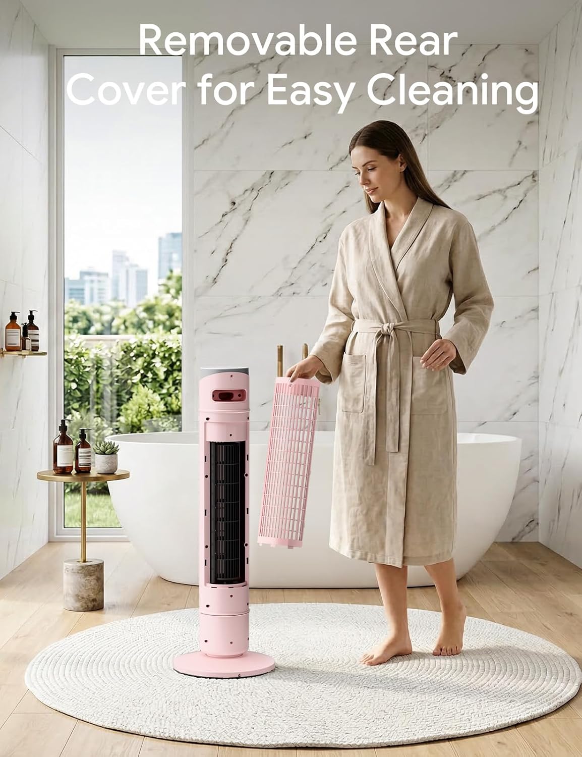 ZAFRO Smart Tower Fan for Bedroom,120° Oscillating Tower Fan,28ft/s High-Speed 12 Speeds 4 Modes,Upgraded DC 22dB Ultra Quiet,App/Voice Control,Standing Fan with 12H Timer,36Inch,Pink