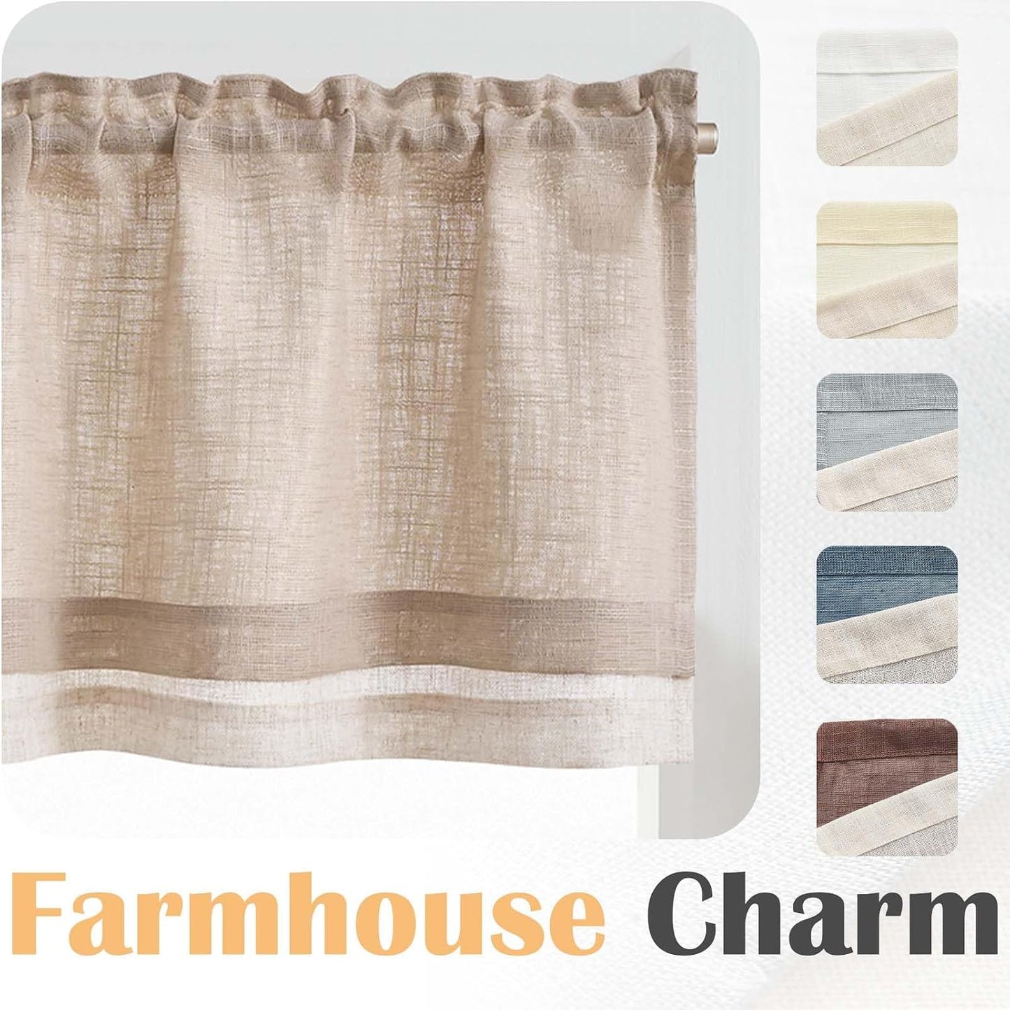 jinchan Farmhouse Linen Valance for Living Room Windows 16 Inch Slubbed Crossed Double Layer Window Valance Light Filtering Rustic Country Overlay Rod Pocket 1 Panel Blush Beige