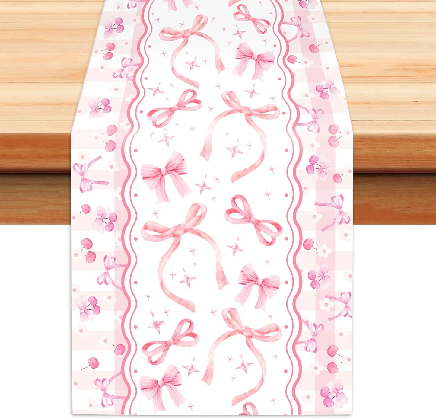 6Pcs Pink Bow Table Runner Coquette Tea Party Decorations,Disposable Table Runner for Kitchen Dining Table Decor Birthday Baby Shower Wedding Holiday Valentine's Party Essential