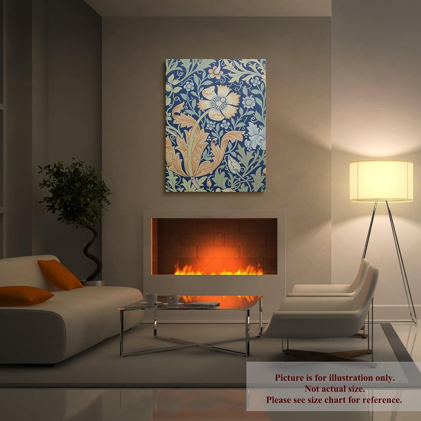 Niwo ART - Blue and Peach Garden Bloom, William Morris (1834–1896) Art - Part A, Canvas Wall Art Home Decor, Gallery Wrapped Painting, Stretched, Framed Ready to Hang (24"x20"x1.5")