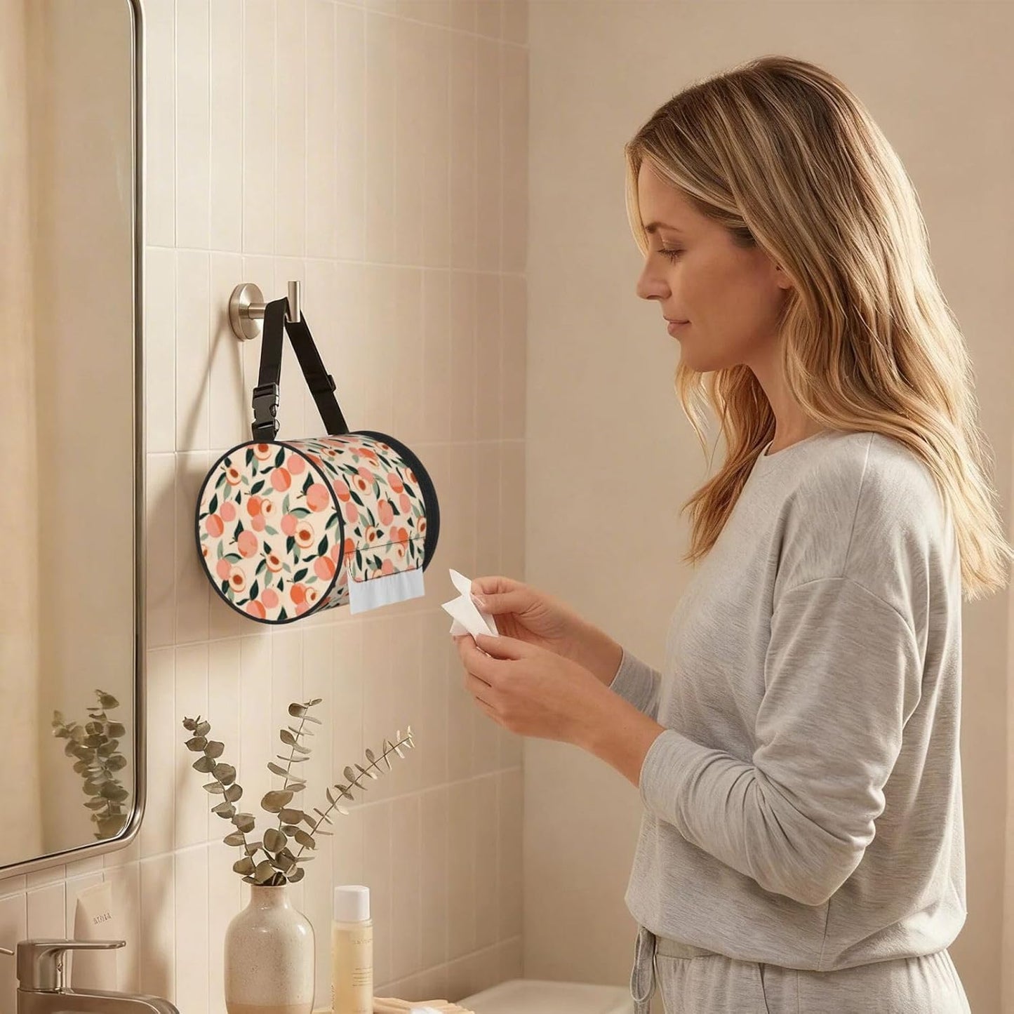 Peaches (3) Print Hanging Toilet Paper Holder,Reusable Tissue Cover,Portable Paper Roll Holder for Car Home Camping Travel