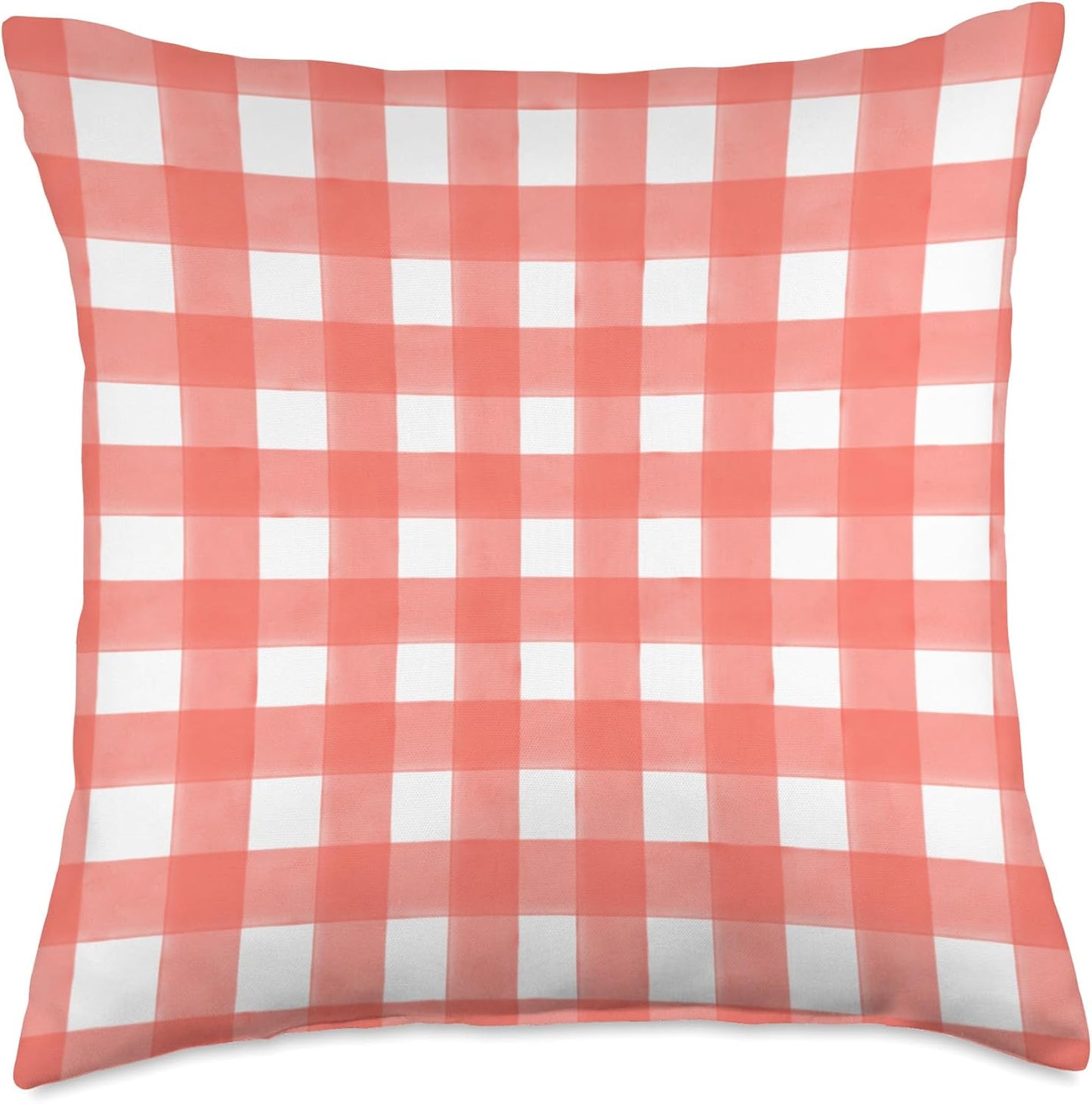 Peach Red Gingham Check Throw Pillow