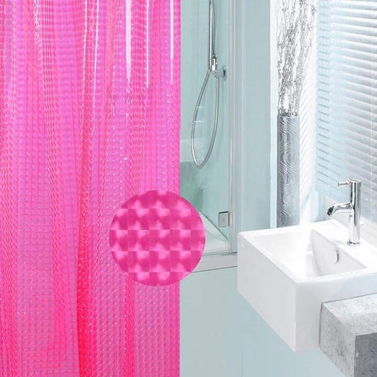 EVA Shower Curtain Liner Hot Pink 3D Water Cube Clear for Bathroom with 12 Rust Proof Metal Grommets, Clear EVA Liner for Girly Bathroom Stall 71x71 Inches