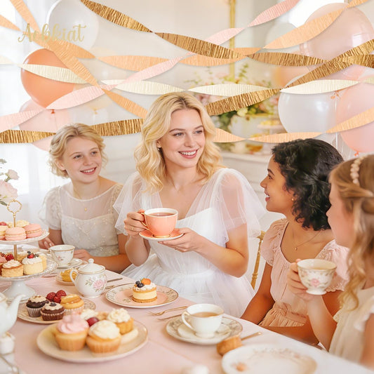 AOBKIAT Wedding Decor Gold Pink Orange Gold Crepe Paper 8 PCS Streamers Party Decorations for Wedding,Bachelorette,Birthday,Bridal Baby Shower,Anniversary Party Backdrop