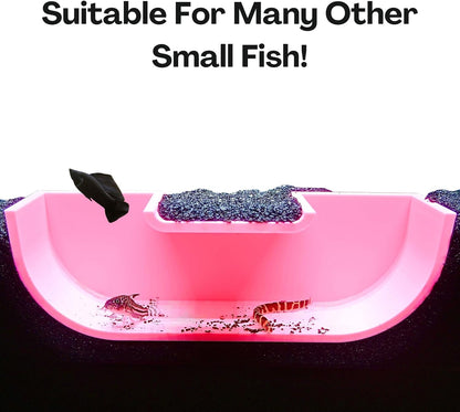 Underground Tunnel Hideout Cave | Aquarium Hide for Small Fish & Shrimp | Viewing Betta Fish Rest Hammock Enrichment Toy | Tank Accessories Decorations Toys Decor (Pink)
