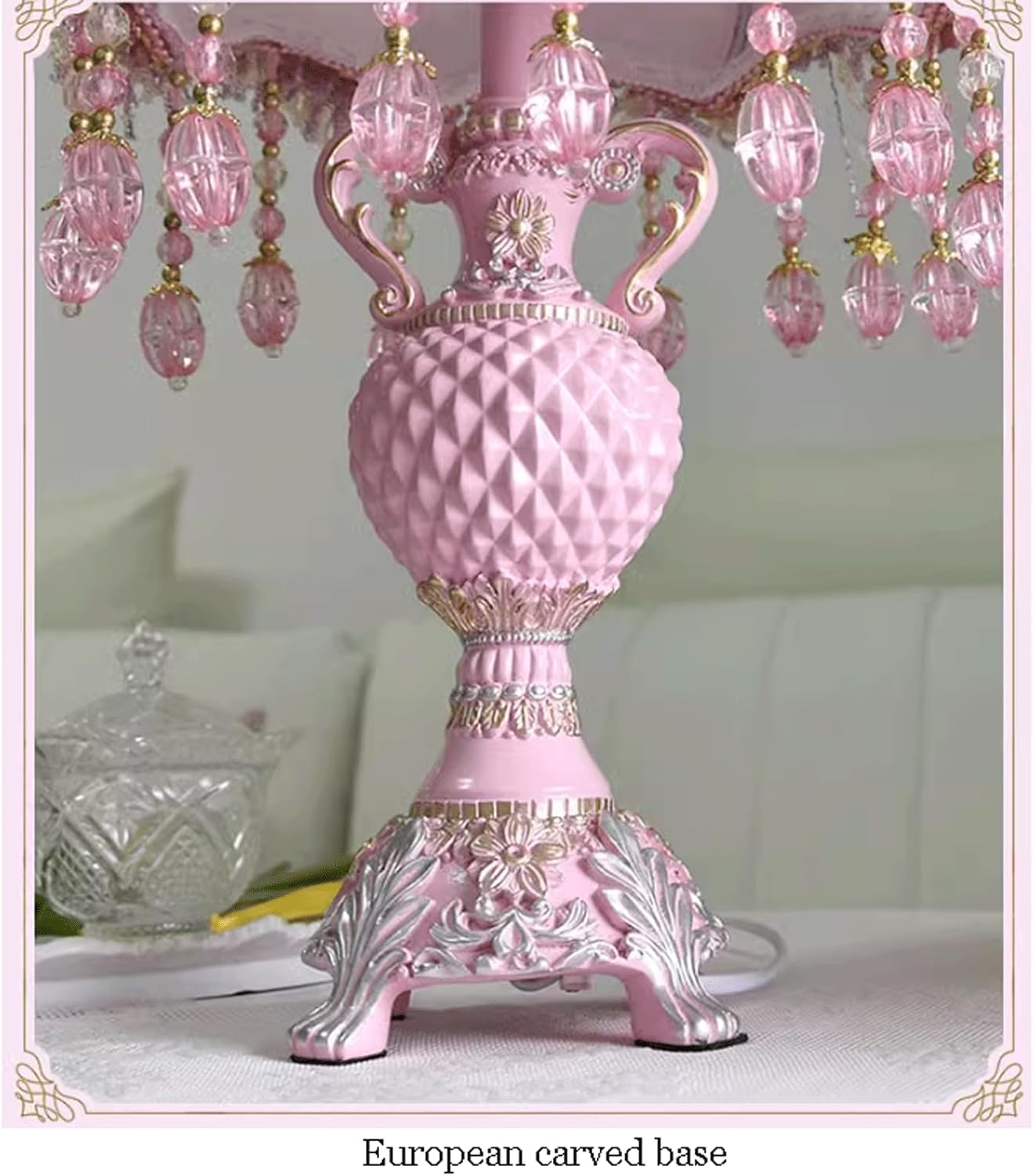Victorian Style Pink Bedside Table Lamp European Romantic Peony Silk Flower Desk Lamp 3-Way Dimmable Princess Nightstand Lamp for Girls' Bedroom Living Room