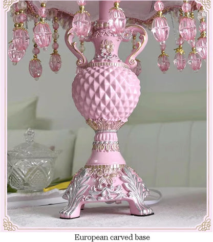 Victorian Style Pink Bedside Table Lamp European Romantic Peony Silk Flower Desk Lamp 3-Way Dimmable Princess Nightstand Lamp for Girls' Bedroom Living Room