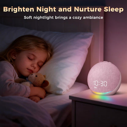 Acedeck Sound Machine Alarm Clock for Bedroom: 25 Natural Sleep Sounds - White Noise Machine for Adults Kids Baby - Gentle Wake Up Alarm with Bluetooth Speaker - Pink