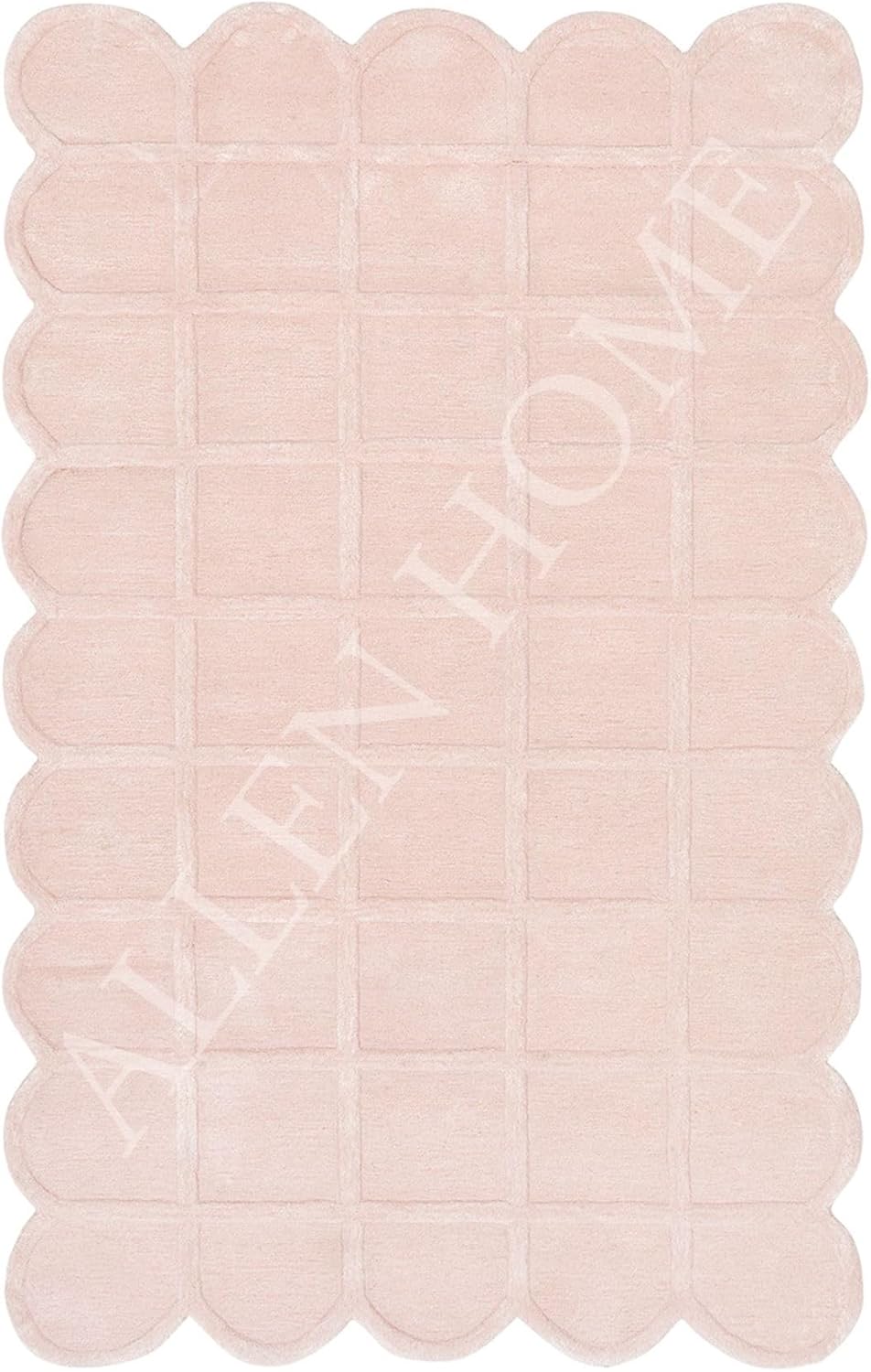 Allen Home Selena Scallop Area Rug – 3’ x 5' – Handmade Wool Area Rugs – Pink – Anti-Skid Rugs for Living Room, Bedroom – Carpets with Non-Slip Natural Backing with 100% Cotton