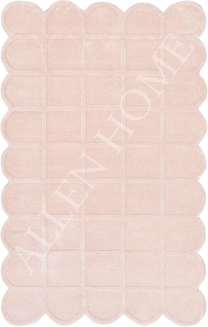 Allen Home Selena Scallop Area Rug – 3’ x 5' – Handmade Wool Area Rugs – Pink – Anti-Skid Rugs for Living Room, Bedroom – Carpets with Non-Slip Natural Backing with 100% Cotton