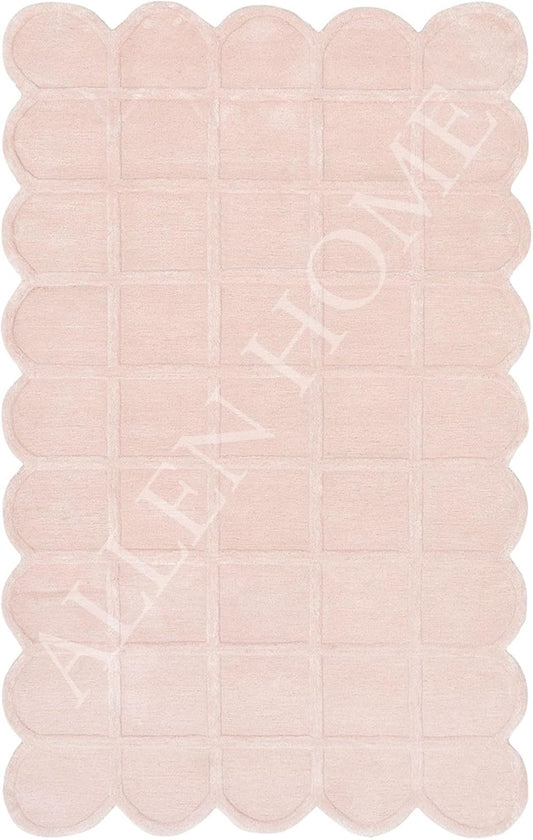 Allen Home Selena Scallop Area Rug – 3’ x 5' – Handmade Wool Area Rugs – Pink – Anti-Skid Rugs for Living Room, Bedroom – Carpets with Non-Slip Natural Backing with 100% Cotton