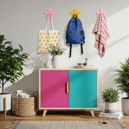 AceOrbit Pcs Daisy Wall Hooks Wood Flower Towel Hooks Cute Flower Decorative Wall Mount Hangers for Bathroom Kitchen Bedroom Home Entryway Decor (3,Yellow, Pink, Purple)
