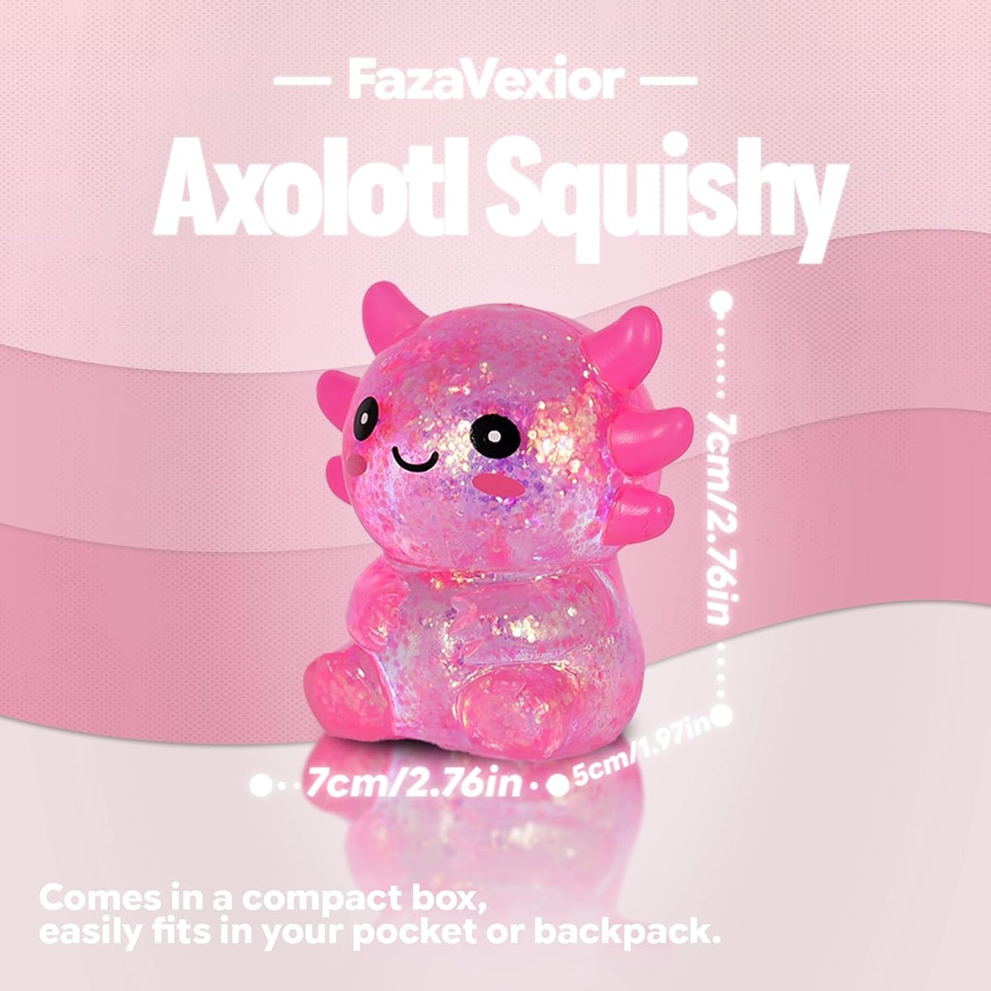 Axolotl Squishy Toy - 1 Pcs Glitter Slow Rising Squeeze Toy, Maltose Filled TPR Stress Relief Fidget Toy, Cute Transparent Handheld Desk Pet Sensory Toy, Age 3+ (Pink)