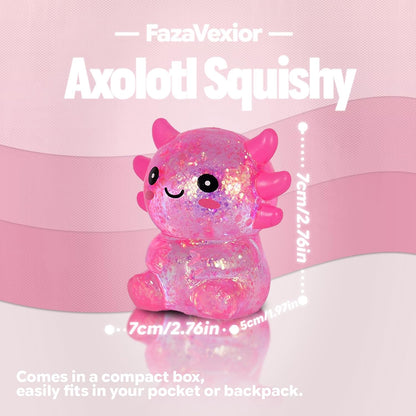Axolotl Squishy Toy - 1 Pcs Glitter Slow Rising Squeeze Toy, Maltose Filled TPR Stress Relief Fidget Toy, Cute Transparent Handheld Desk Pet Sensory Toy, Age 3+ (Pink)