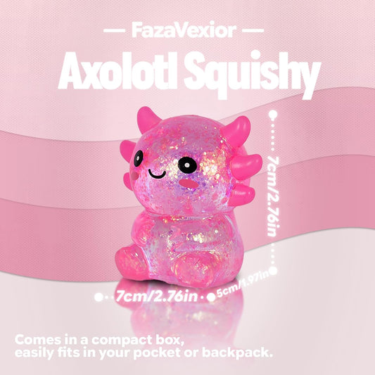 Axolotl Squishy Toy - 1 Pcs Glitter Slow Rising Squeeze Toy, Maltose Filled TPR Stress Relief Fidget Toy, Cute Transparent Handheld Desk Pet Sensory Toy, Age 3+ (Pink)