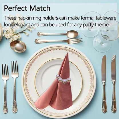 6 PCS Pearl Napkin Rings Stretched Beaded Table Napkin Holder for Christmas Birthday Wedding Anniversary Dinning Party Decor