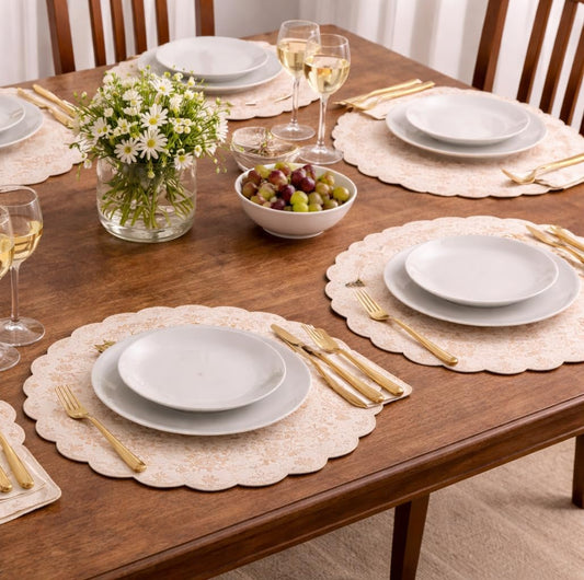 C&F Home Brighton Pink Vintage Flowers 100% Cotton Round Set of 6 Placemats 17" All Seasons Spring Springtime Table Tabletop Reversible Machine Washable Quilted Scalloped Decor Decoration 17" Pink