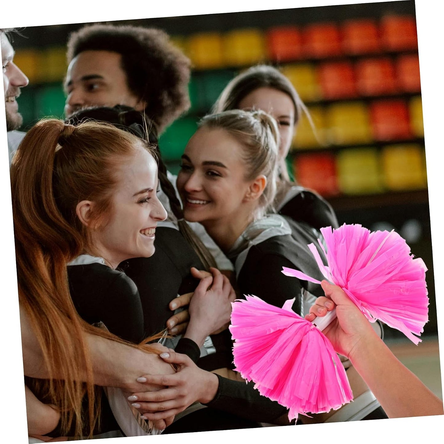 2PCS Pink Handheld Cheerleading Pom Poms with Handles for Team Dance Games Portable Lightweight Spirit Accessories for Festival Celebration