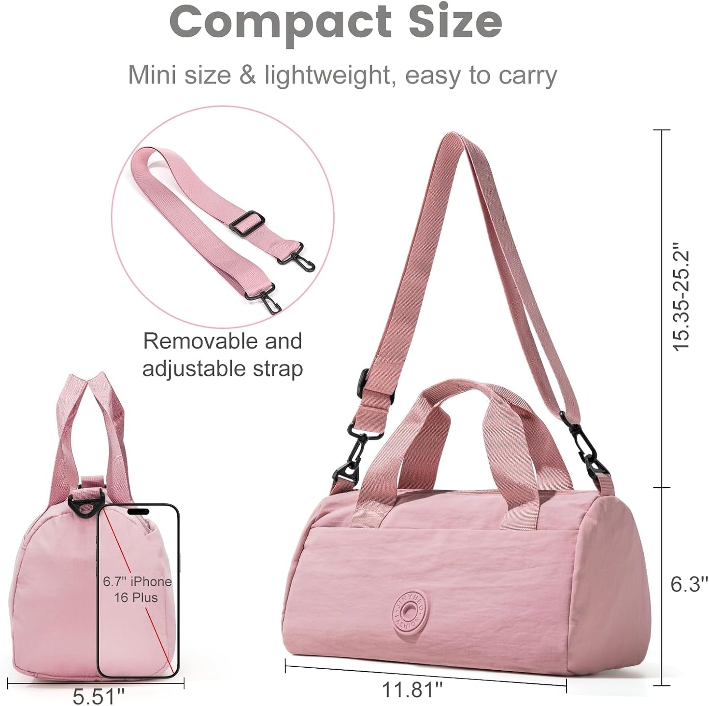 Mini Gym Bag for Women Men, Travel Gymnastics Sports Dance Ballet Samll Duffle Bag Gym Tote Organizer with Toiletry Pouch (Pink with Toiletry Bag)