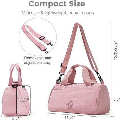 Mini Gym Bag for Women Men, Travel Gymnastics Sports Dance Ballet Samll Duffle Bag Gym Tote Organizer with Toiletry Pouch (Pink with Toiletry Bag)