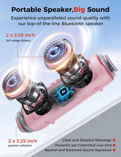 Bluetooth Speaker, 20W HD Sound, Portable Wireless, IPX5 Waterproof, Up to 24H Playtime, TWS, for Home/Party/Outdoor/Camping/Beach Essentials, Birthday Gift for Fathers Day Men Dad Husband (Pink)