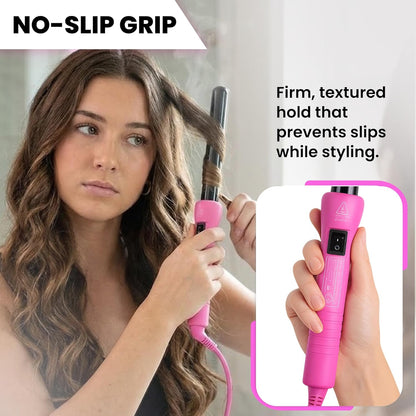 HerStyler Grande Ceramic Curling Iron - 1 inch, Pink (Curling Wand for Long Short Hair, Dual Voltage, Negative Ions, Tapered Barrel, User Friendly, PF30)