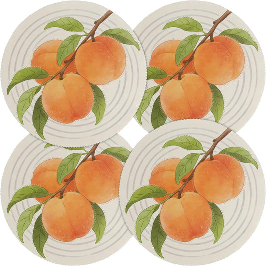 Tree Branch Peach Pattern Round Placemats Set of 4 Washable Non-Slip Place Mat Heat Resistant Wipeable Kitchen Table Mats for Kitchen Dining Table Home Decor 15.35 Inch
