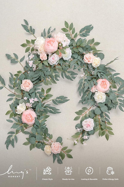 Ling's Moment Pink Artificial Flower Garland Wedding Arch 6 FT | Blush Rose & Eucalyptus, Greenery, Sweetheart Table Decor, Floral Garland for Mantle, Centerpieces, Backdrop