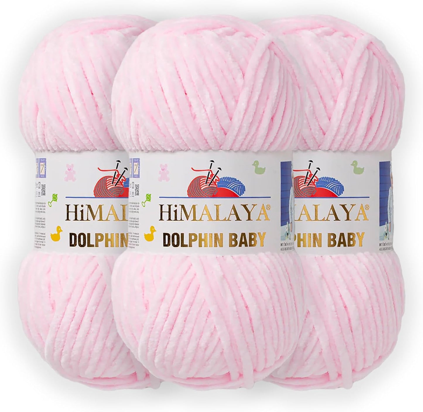 3 Skein/Pack Himalaya Dolphin Baby Chenille Yarn, Each Ball 100 gr (3.5 oz), 120 m (132 Yards), 100% Polyester, Super Bulky Baby Blanket Velvet Amigurumi Yarn, 80303 - Powder Pink